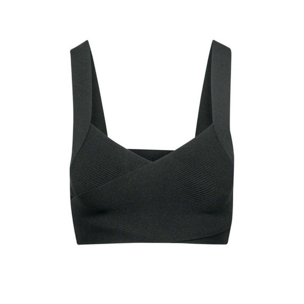 Aritzia Black Ribbed Wrap Top